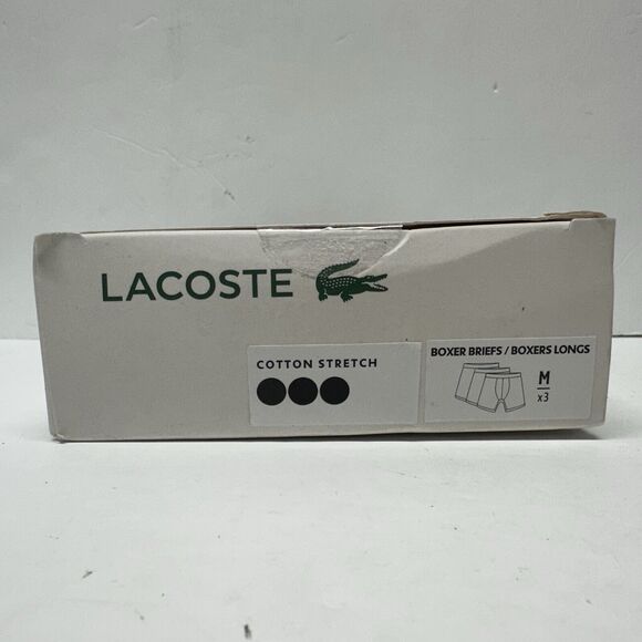 Lacoste Black Lettered Waist Stretch 3-Pack Boxer‎ Briefs Size Medium - Picture 3 of 3